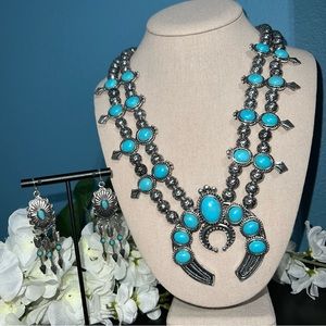 Boutique Western Turquoise Squash Blossom Necklace & Earrings